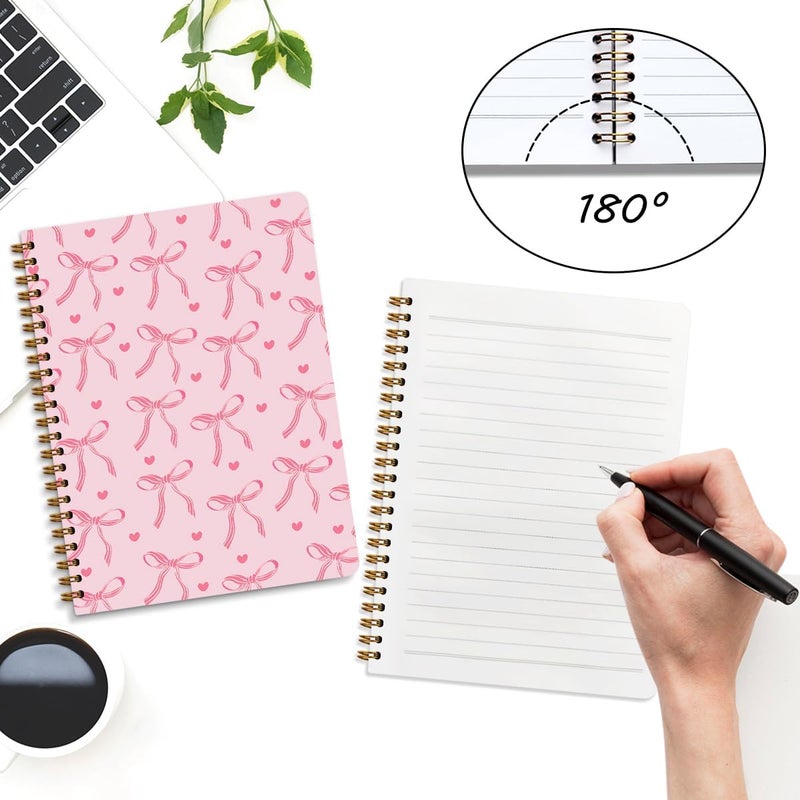 CQM 2 Packs Pink Bow Spiral Notebook College Ruled Trendy Notebook Journal Preppy Coquette Stuff Gifts for Women Teen Girls Journals for Writing Journaling Notebooks Office Classroom Supplies - Image 3